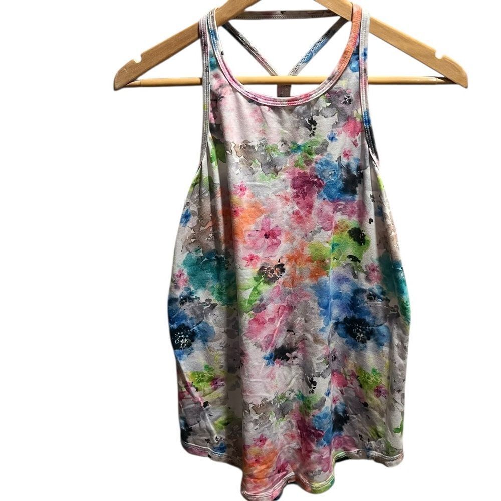 Burn Boot Camp Women’s Racerback Tank Top Multicolor Watercolor Floral Print XS